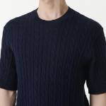 Cable Crew Neck Short-Sleeve Knit [Navy]
