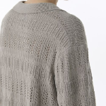 Multi Crochet Slit-Neck Knitted Polo Shirt [Light Grey]