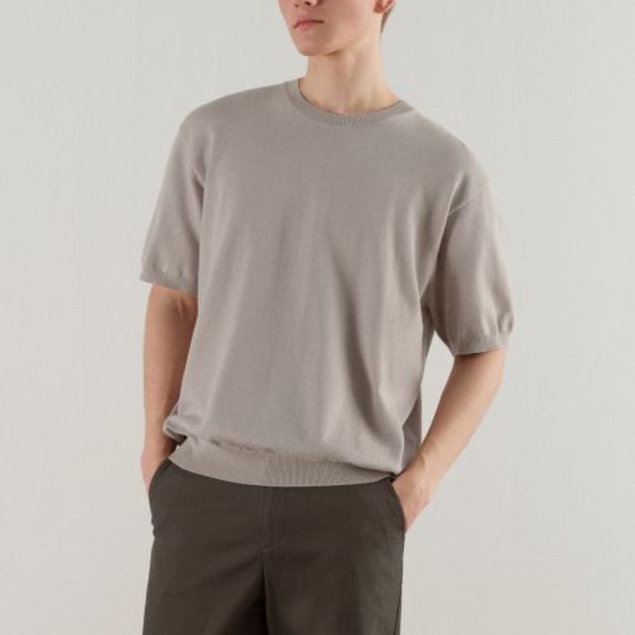 Washable Supima Cotton Crew Neck Short-Sleeve Knit [Mushroom]