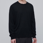 Merino Wool Blend High Gauge Crew Neck Knit [Black]