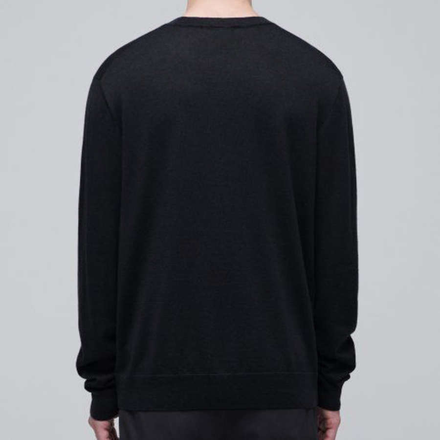 Merino Wool Blend High Gauge Crew Neck Knit [Black]