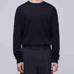 Merino Wool Blend High Gauge Crew Neck Knit [Black]
