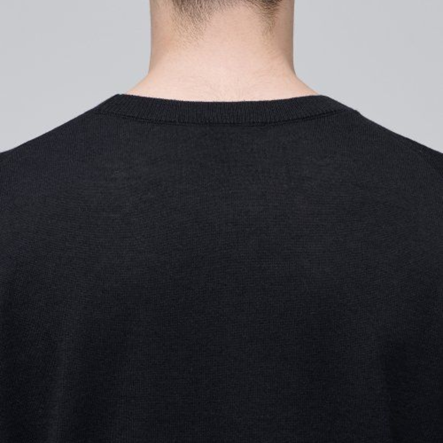 Merino Wool Blend High Gauge Crew Neck Knit [Black]