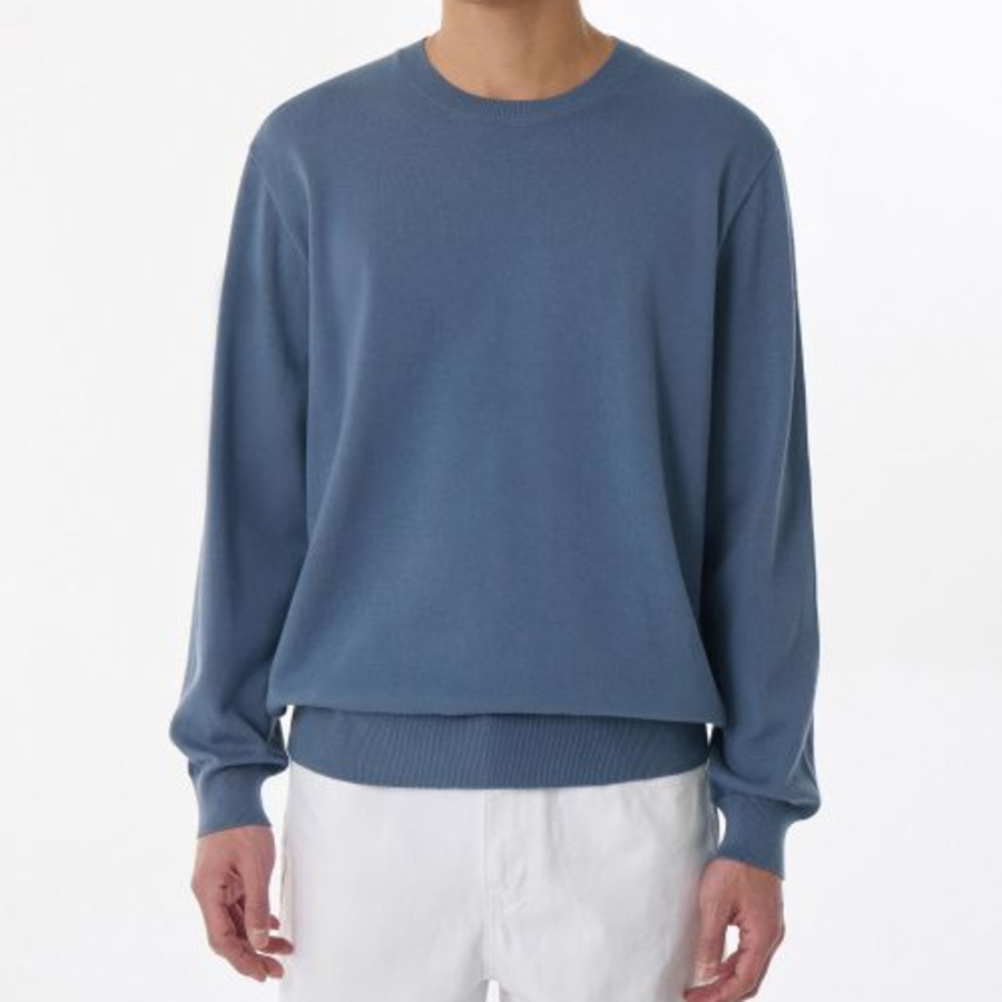 Washable Supima Cotton Crew Neck Knit [Blue Grey]