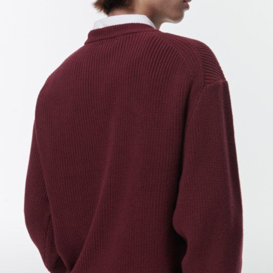 Cotton Ribbed Crew Neck Knit [Burgundy]