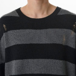 90s Grunge Stripe Crew Neck Knit [Gray/Black]