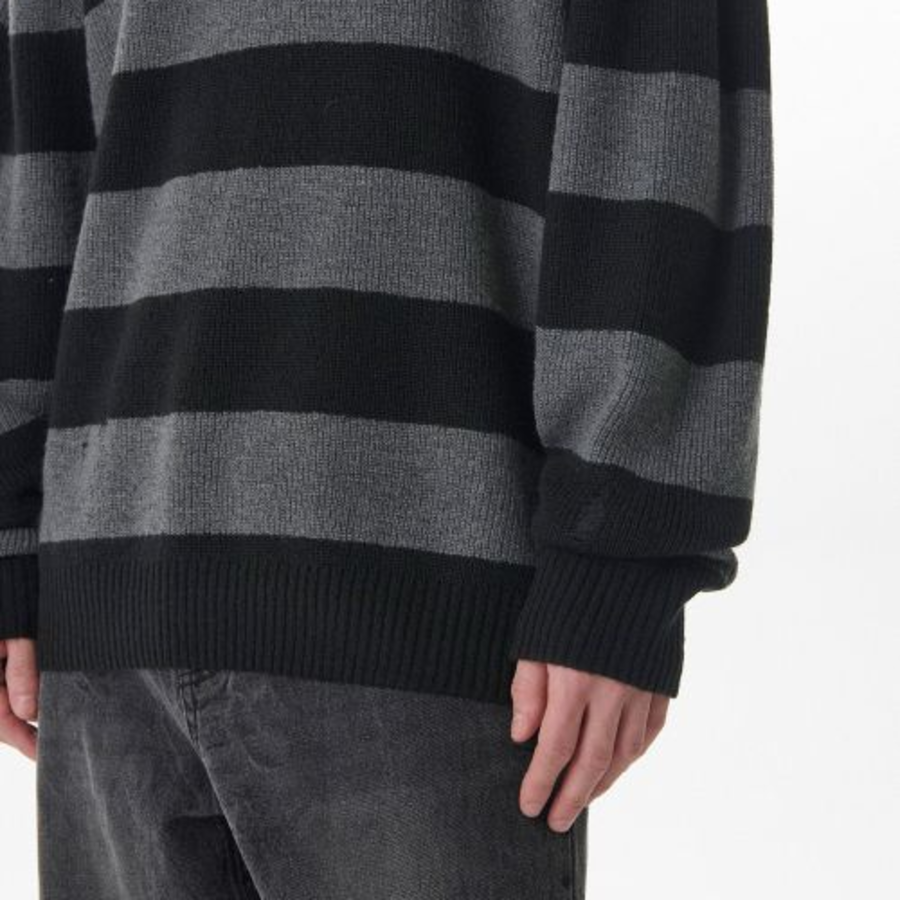 90s Grunge Stripe Crew Neck Knit [Gray/Black]