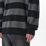 90s Grunge Stripe Crew Neck Knit [Gray/Black]