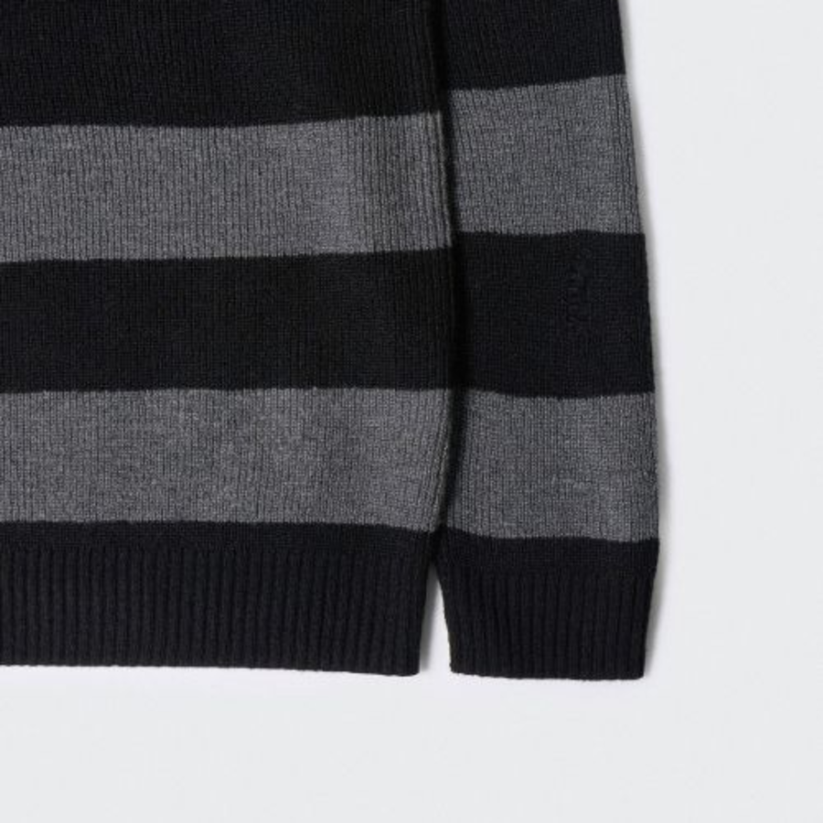 90s Grunge Stripe Crew Neck Knit [Gray/Black]