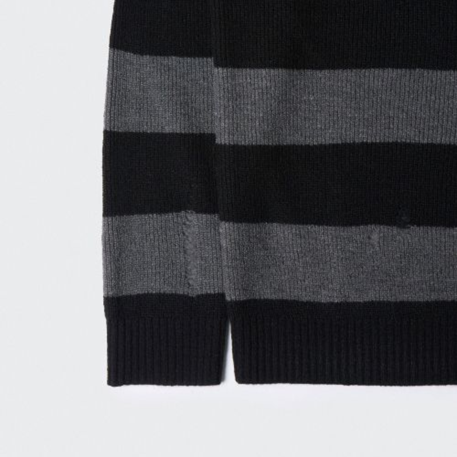 90s Grunge Stripe Crew Neck Knit [Gray/Black]