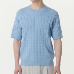 Cable Crew Neck Short-Sleeve Knit [Sky Blue]