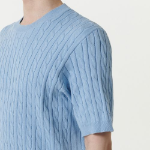 Cable Crew Neck Short-Sleeve Knit [Sky Blue]