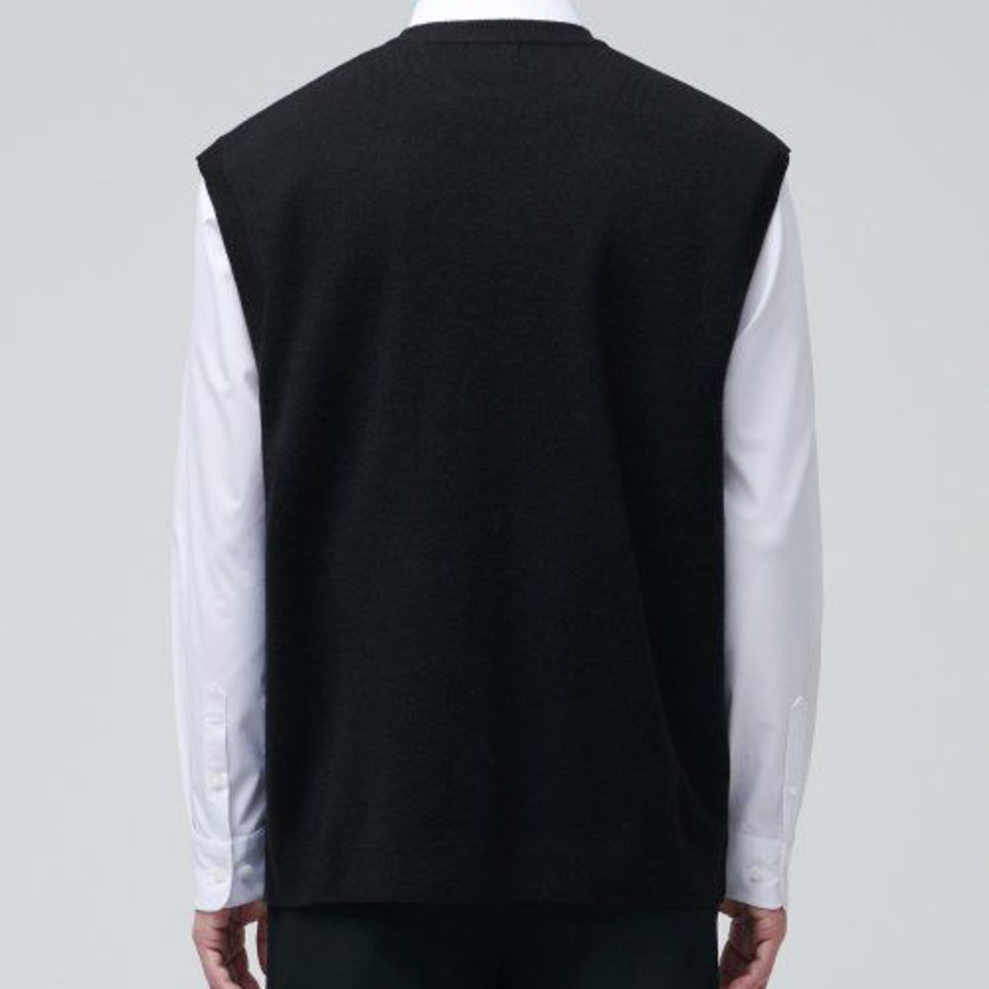 Lambswool V-Neck Knit Vest – Black