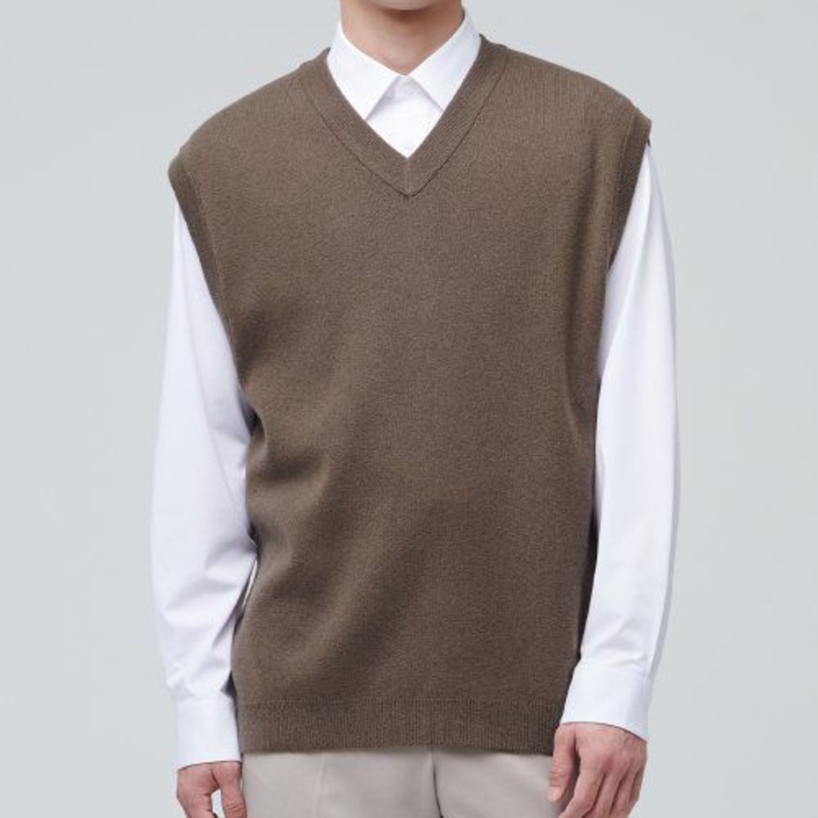 Lambswool V-Neck Knit Vest [Mocha]