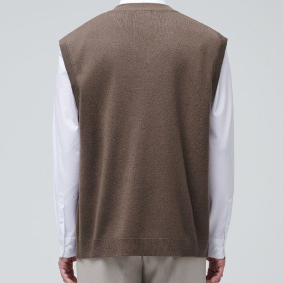 Lambswool V-Neck Knit Vest – Mocha (2100449)