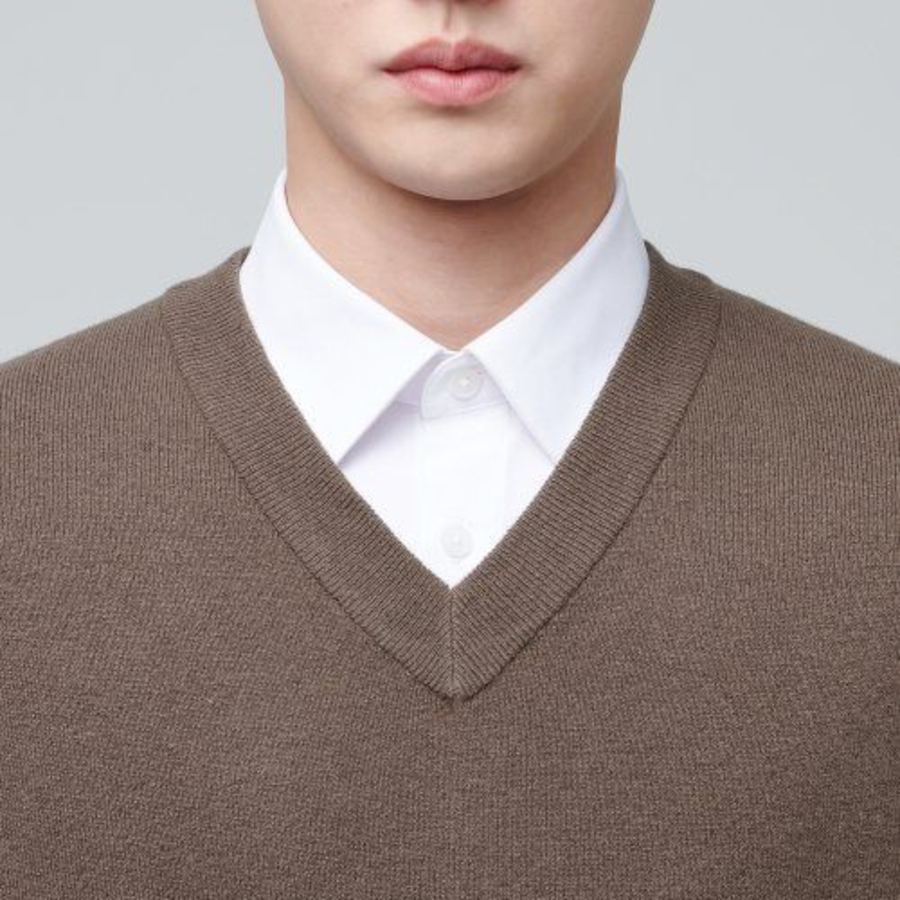 Lambswool V-Neck Knit Vest – Mocha (2100449)