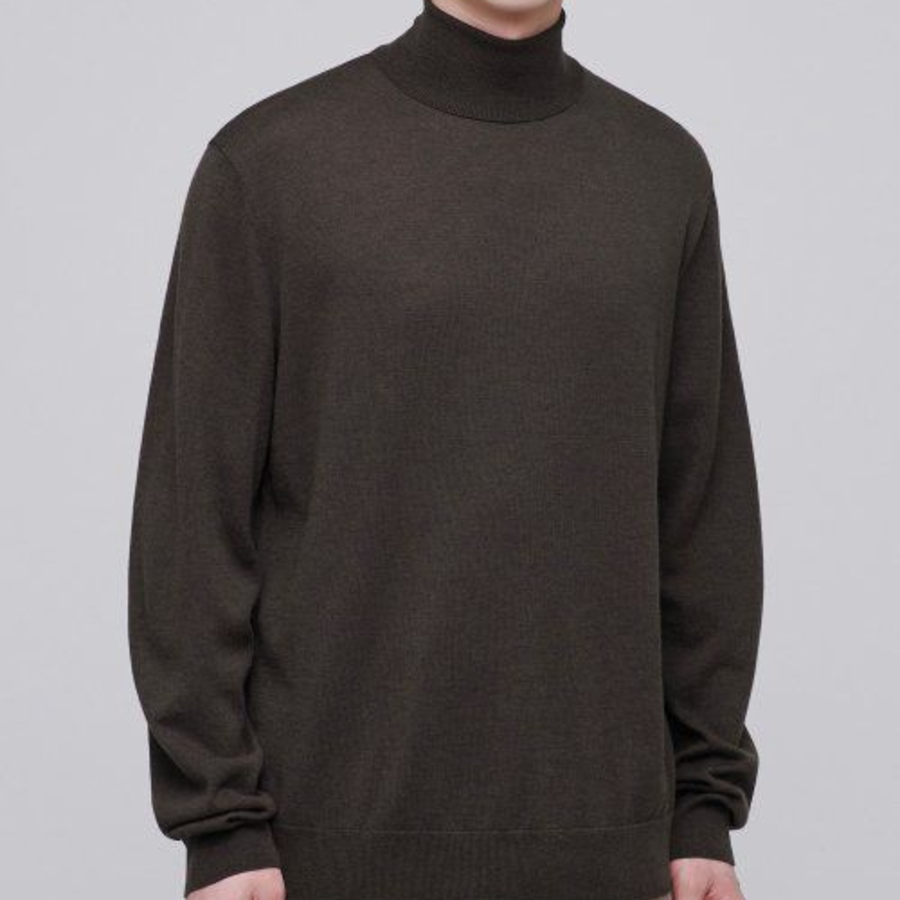 Merino Wool Blend High Gauge Turtleneck Knit [Dark Brown]