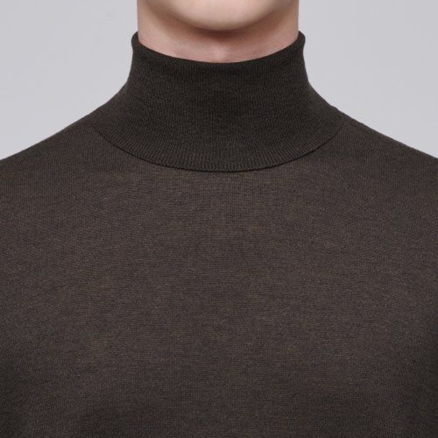Merino Wool Blend High Gauge Turtleneck Knit [Dark Brown]