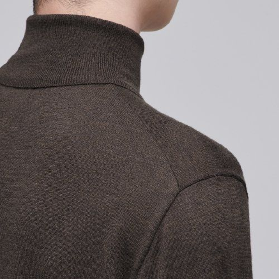 Merino Wool Blend High Gauge Turtleneck Knit [Dark Brown]