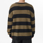 90s Grunge Stripe Crew Neck Knit [Beige/Black]