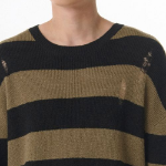 90s Grunge Stripe Crew Neck Knit [Beige/Black]