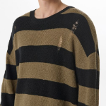 90s Grunge Stripe Crew Neck Knit [Beige/Black]
