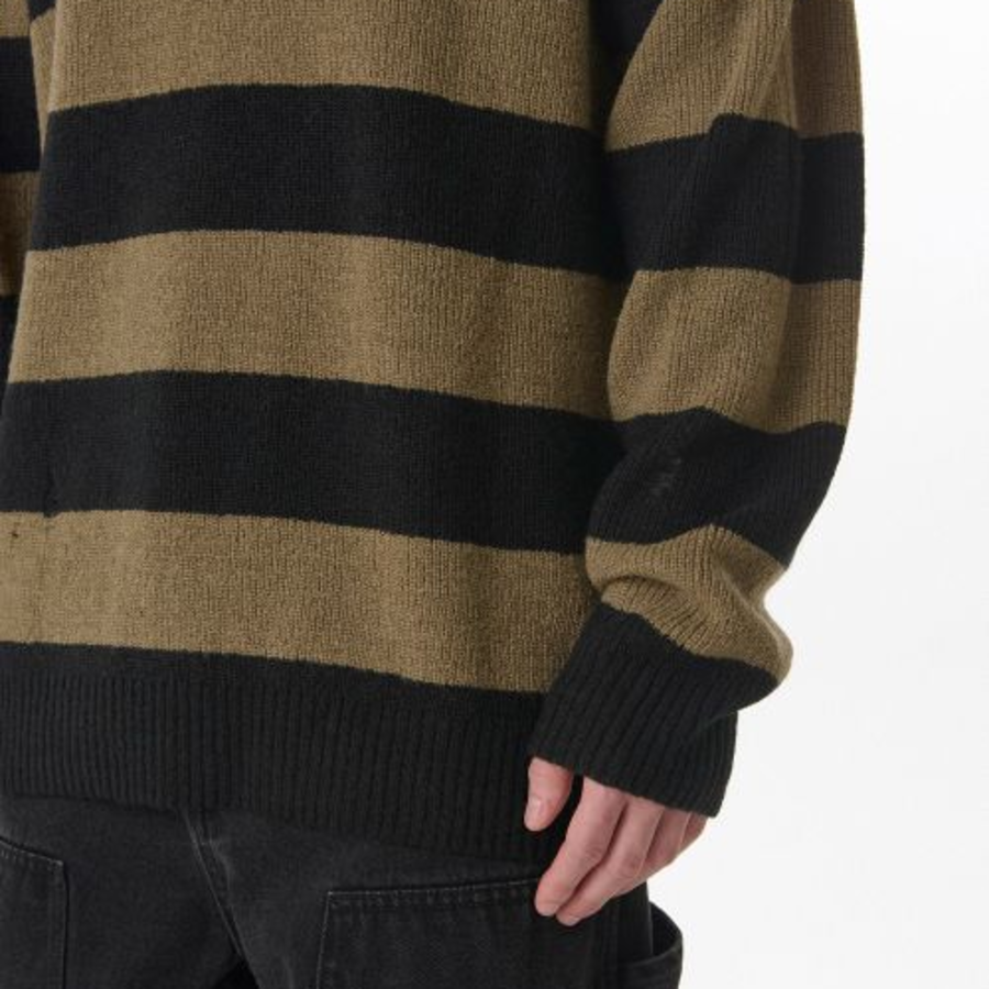 90s Grunge Stripe Crew Neck Knit [Beige/Black]