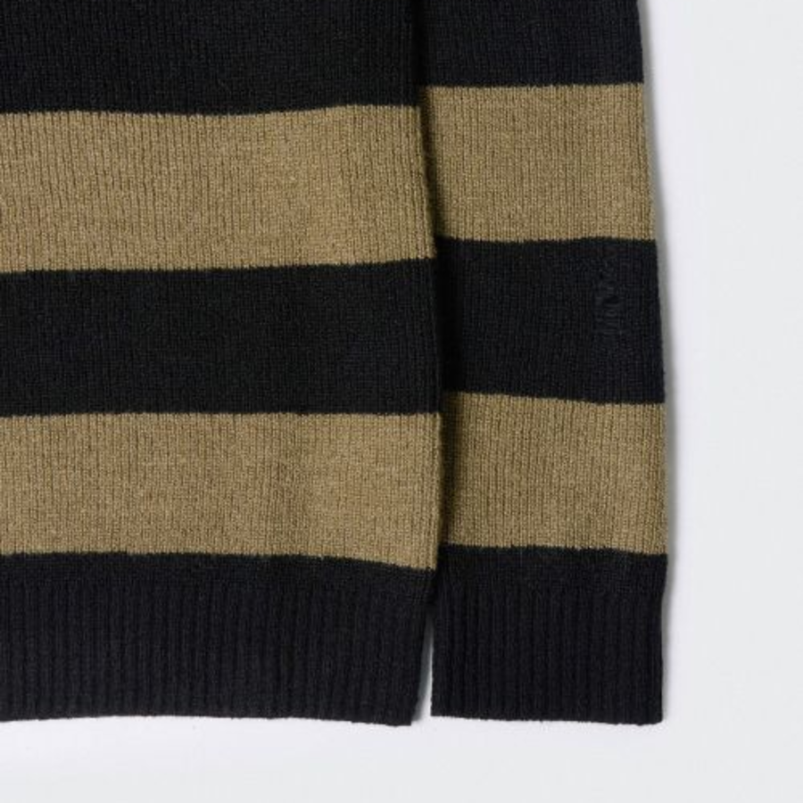 90s Grunge Stripe Crew Neck Knit [Beige/Black]
