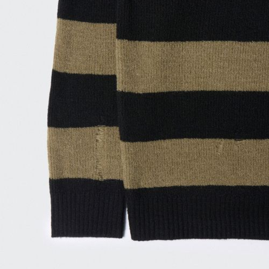 90s Grunge Stripe Crew Neck Knit [Beige/Black]