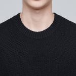 Textured Crew Neck Knit Vest [Black]