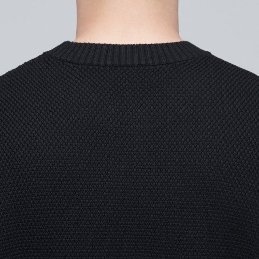Textured Crew Neck Knit Vest [Black]