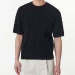 Crochet Crew Neck Short Sleeve Knit [Black]