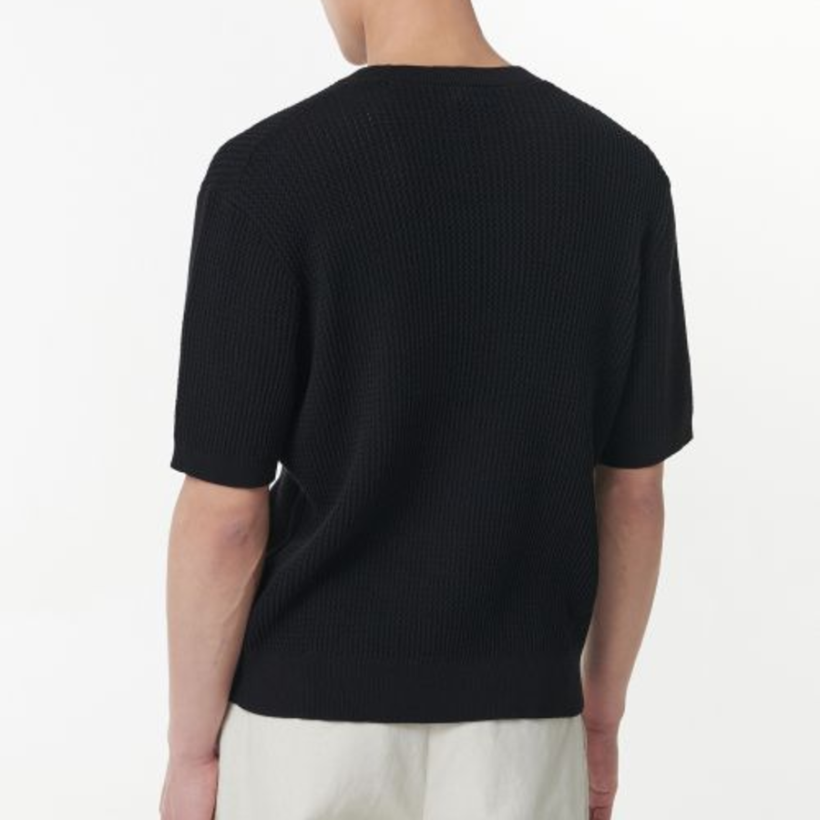 Crochet Crew Neck Short Sleeve Knit [Black]