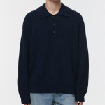 Cotton Ribbed Collared Knit [Navy]