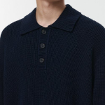 Cotton Ribbed Collared Knit [Navy]