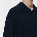 Cotton Ribbed Collared Knit [Navy]