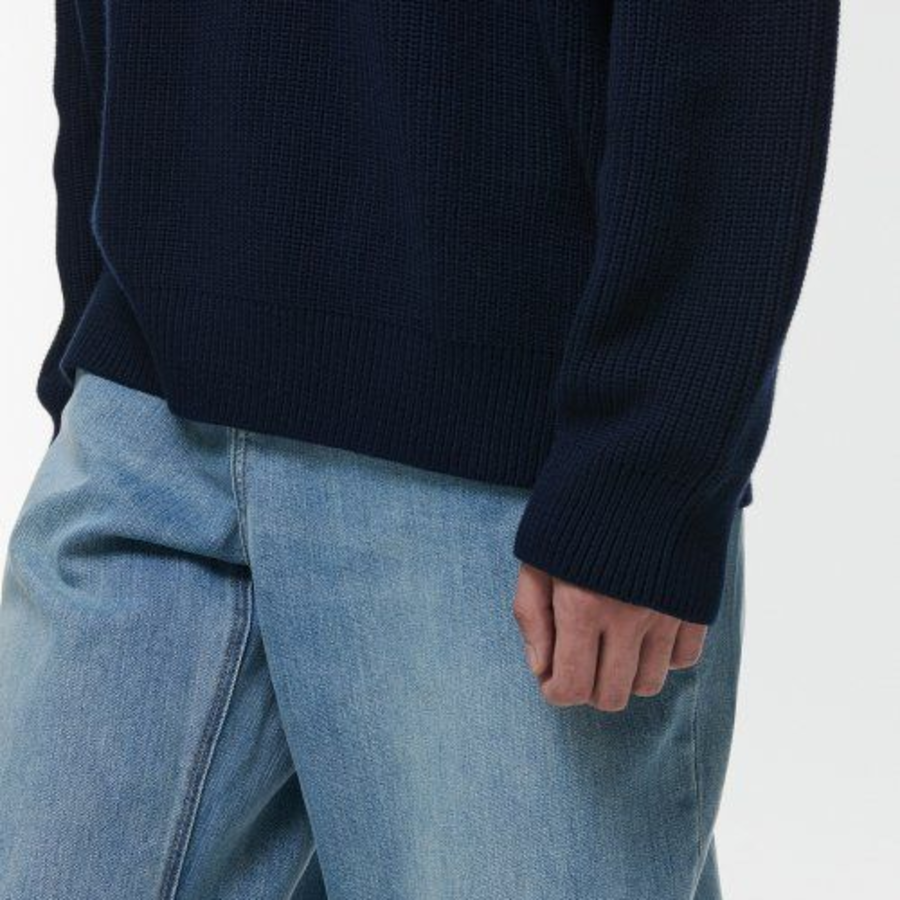 Cotton Ribbed Collared Knit [Navy]