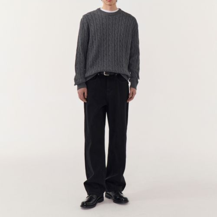 Cotton Cable Crew Neck Knit [Grey]