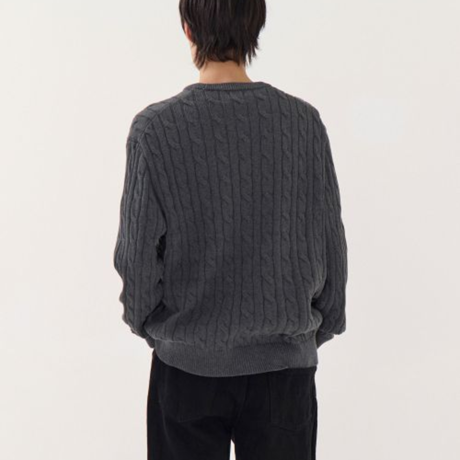 Cotton Cable Crew Neck Knit [Grey]