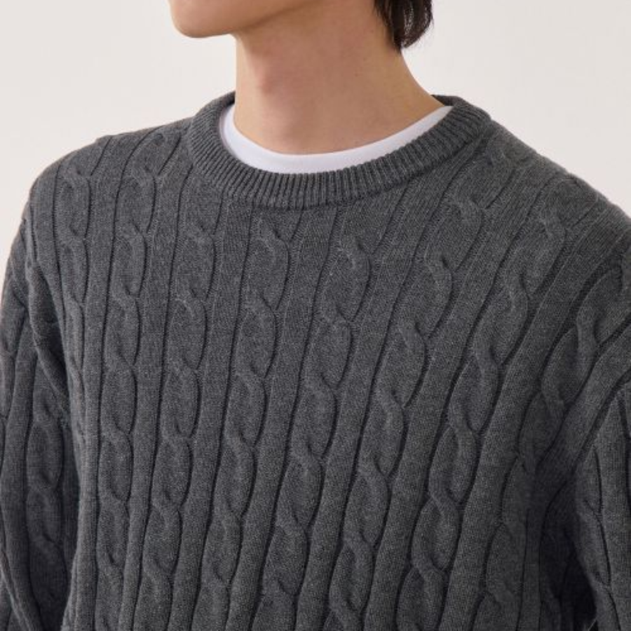 Cotton Cable Crew Neck Knit [Grey]