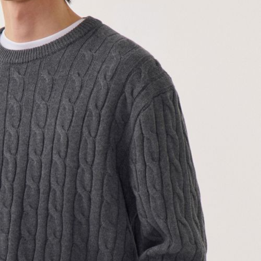 Cotton Cable Crew Neck Knit [Grey]