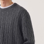 Cotton Cable Crew Neck Knit [Grey]