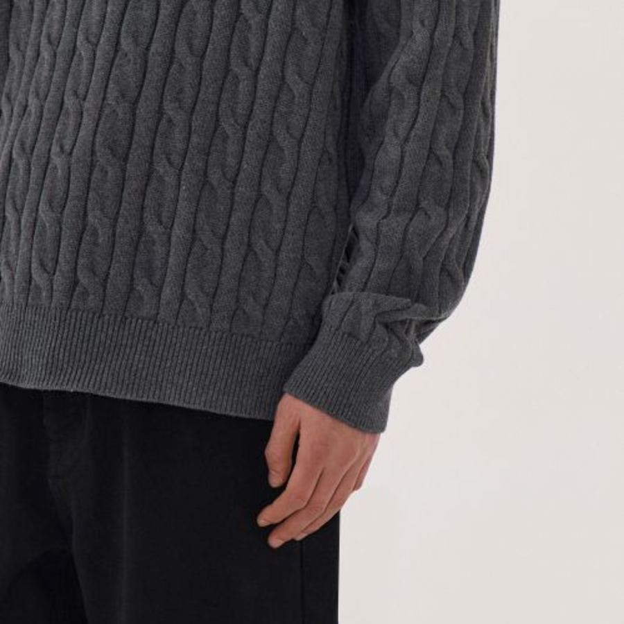 Cotton Cable Crew Neck Knit [Grey]