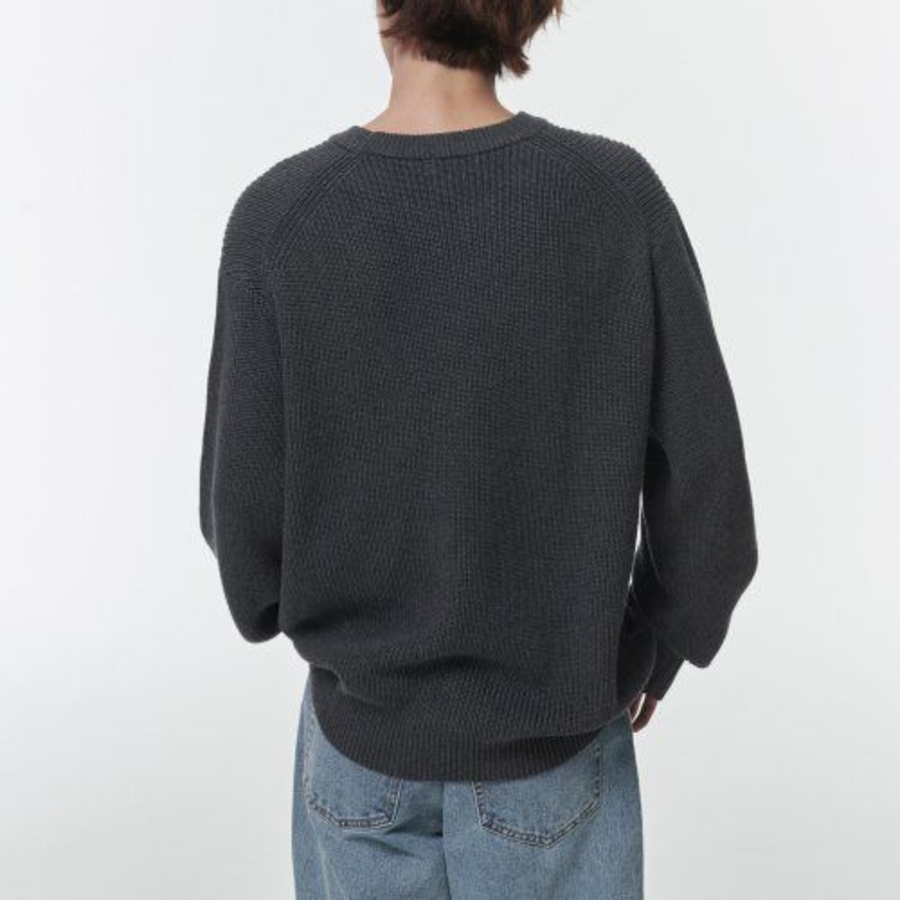 Cotton Ribbed Crew Neck Knit [Grey]