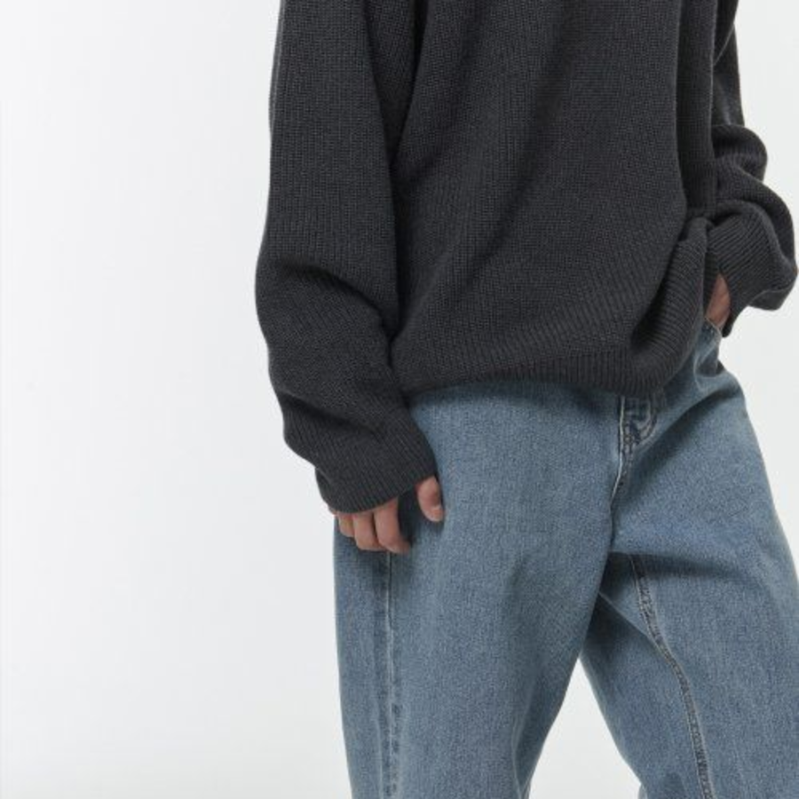 Cotton Ribbed Crew Neck Knit [Grey]