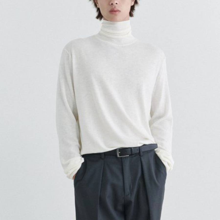 Merino Wool Blend High Gauge Turtleneck Knit [Ivory]