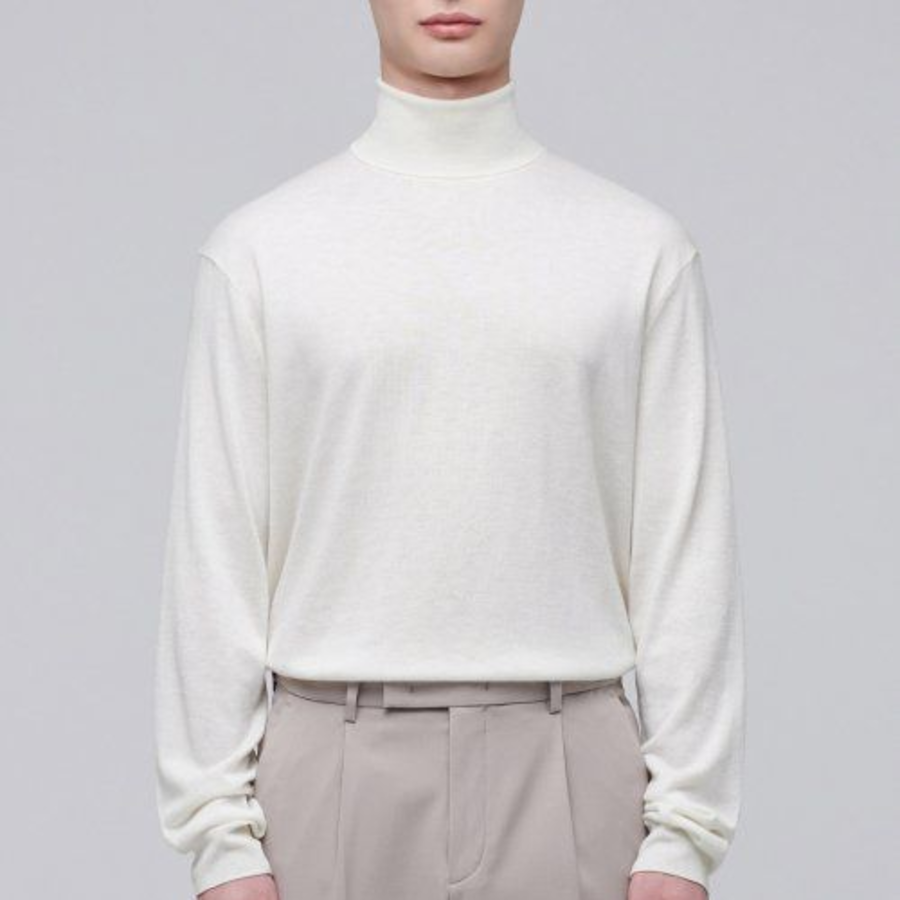 Merino Wool Blend High Gauge Turtleneck Knit [Ivory]