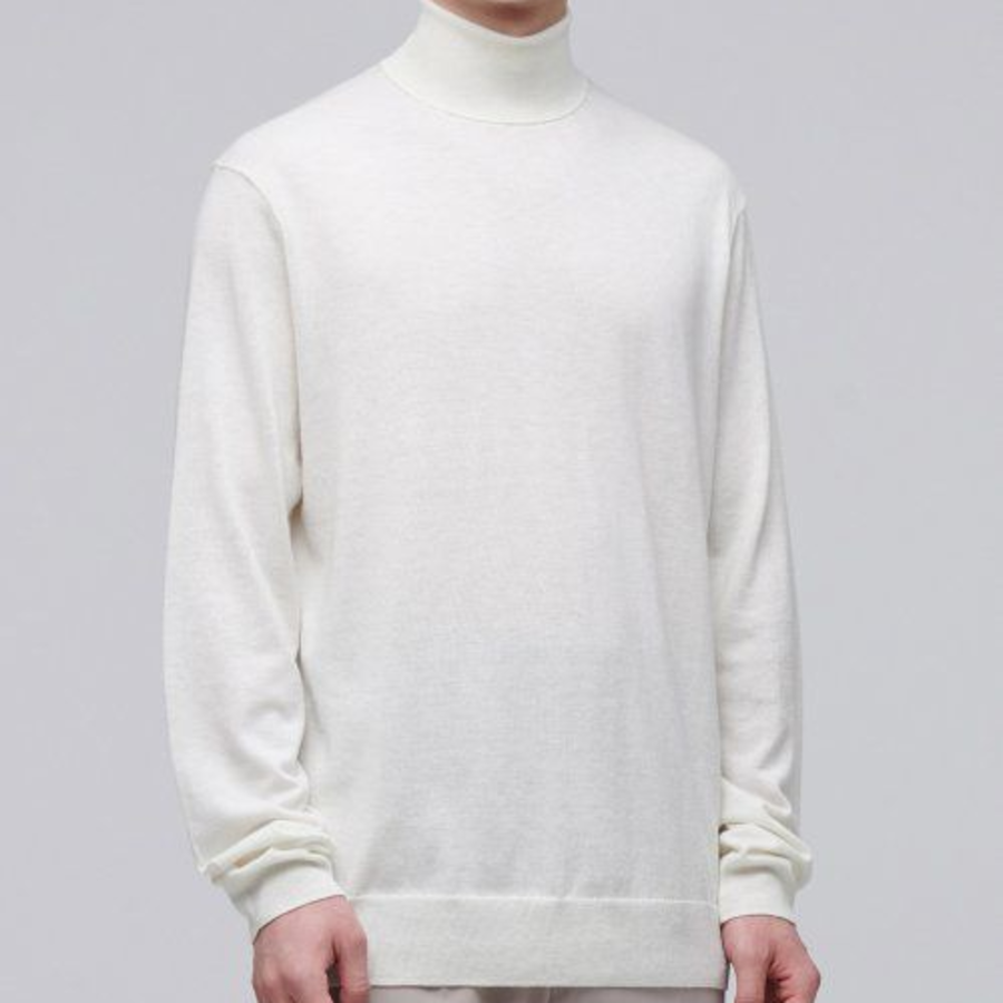 Merino Wool Blend High Gauge Turtleneck Knit [Ivory]