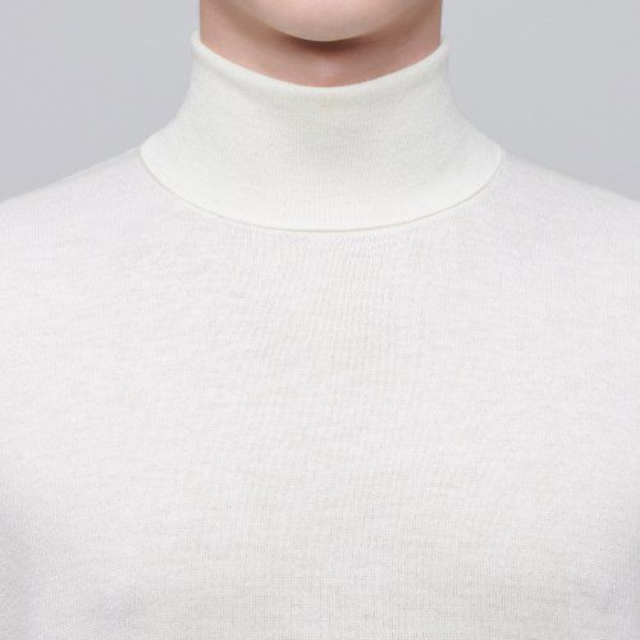 Merino Wool Blend High Gauge Turtleneck Knit [Ivory]