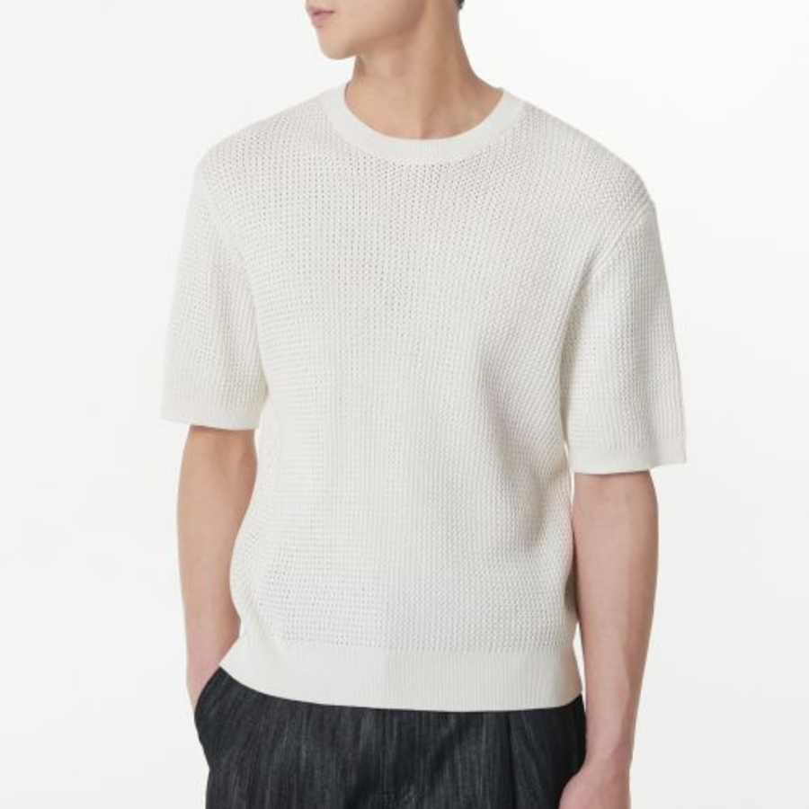 Crochet Crew Neck Short Sleeve Knit [Ivory]